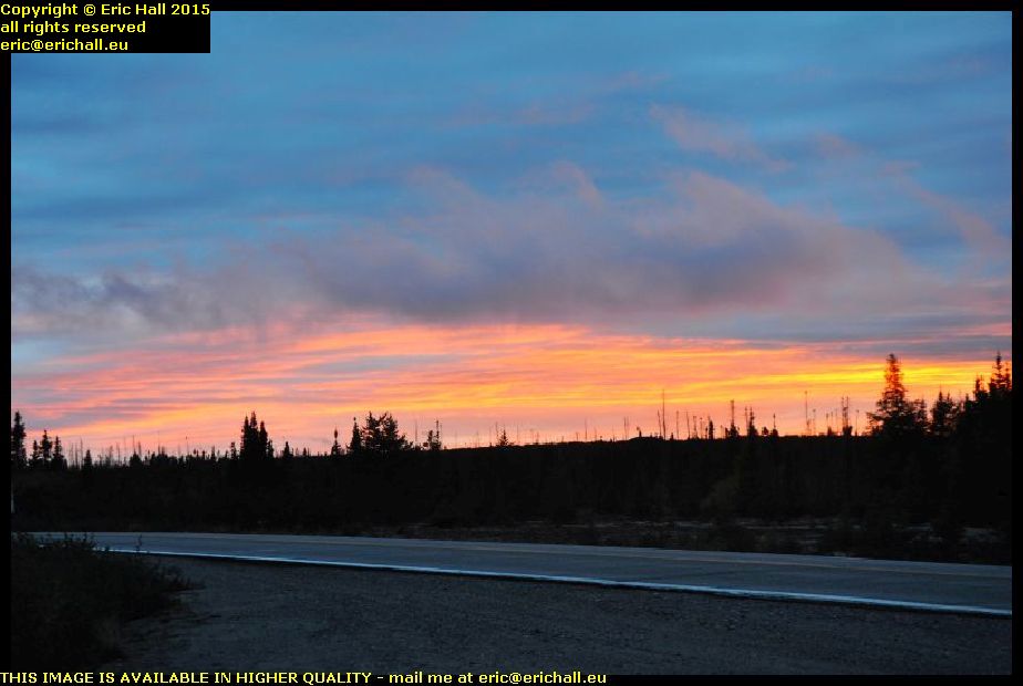 beautiful sunset red sky sub arctic tundra trans labrador highway 138 quebec canada