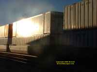 Flagstaff Arizona shipping containers stacked two high on freight car