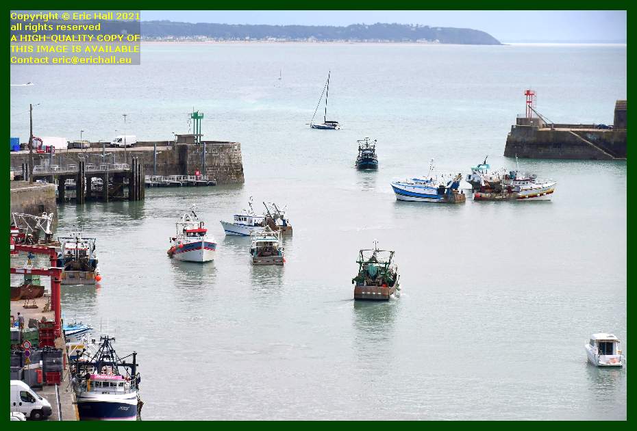trawlers waiting to enter inner harbour port de Granville harbour Manche Normandy  France photo Eric Hall June 2021