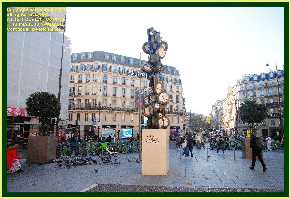 clocks outside gare st lazare paris France Eric Hall photo October 2021