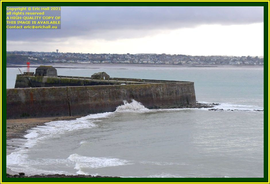 storm waves on sea wall port de Granville harbour Manche Normandy France Eric Hall photo November 2021