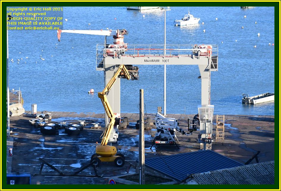 portable boat lift chantier naval port de Granville harbour Manche Normandy France Eric Hall photo December 2021