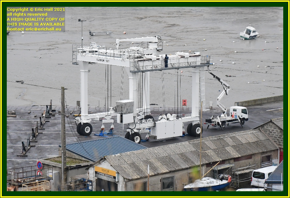 repairing portable boat lift chantier navale port de Granville harbour Manche Normandy France Eric Hall photo December 2021