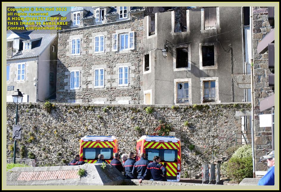 fire brigade rue des juifs burnt out house rue du midi granville Manche Normandy France photo Eric Hall march 2022
