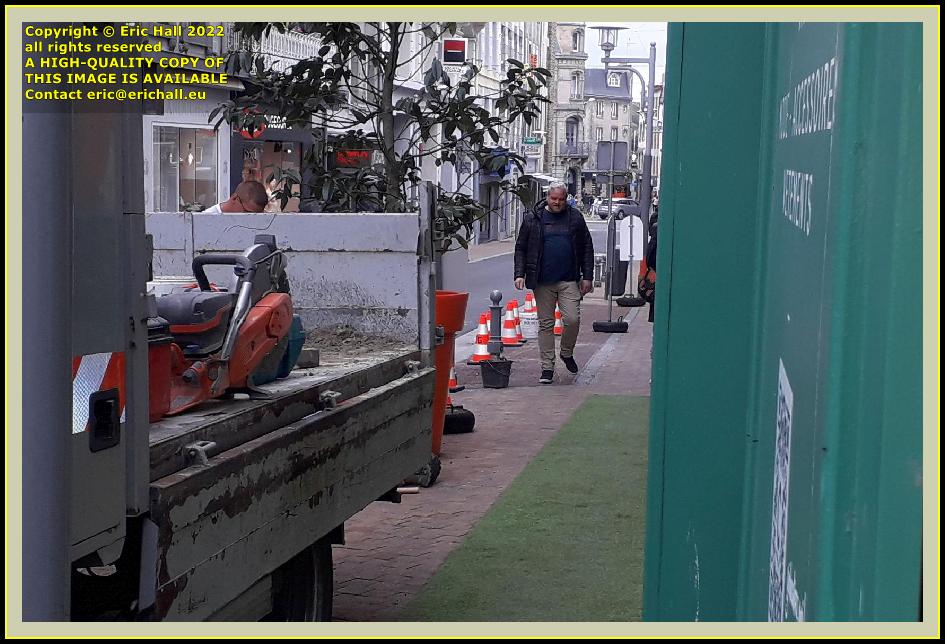 erecting bollards rue paul poirier Granville Manche Normandy France Eric Hall photo May 2022