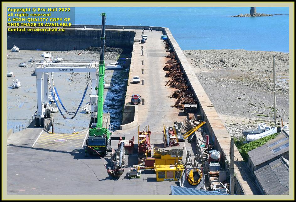 crane dismantling dredger chantier naval port de Granville harbour Manche Normandy France Eric Hall photo June 2022