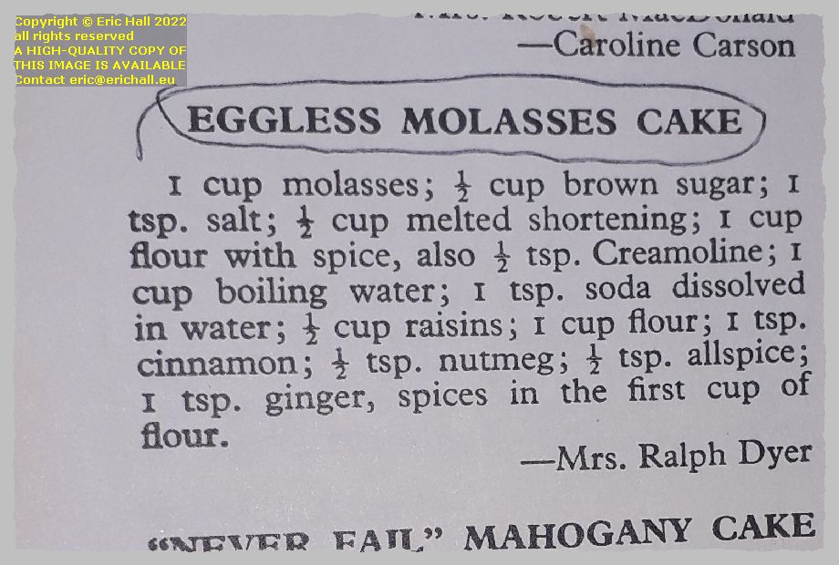 eggless molasses cake new brunswick Canada Eric Hall photo 14th October 2022