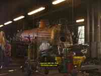 Steam train undergoing restoration Cumbres and Toltec Railway Chama New Mexico